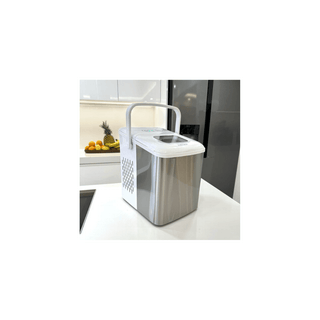 Máquina de Gelo HAEGER Pure Ice Inox 12Kg/24H com alça de transporte, ideal para casa ou escritório.