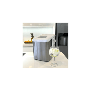 Máquina de Gelo HAEGER Pure Ice Inox 12Kg/24H com alça de transporte, ideal para casa ou escritório.