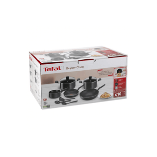 Conjunto de Cozinha TEFAL Simply Chef 10 Peças Preto, perfeito para preparar refeições com estilo e eficiência.