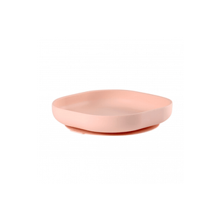 Prato de silicone BEABA para bebê com ventosa, ideal para alimentação segura.