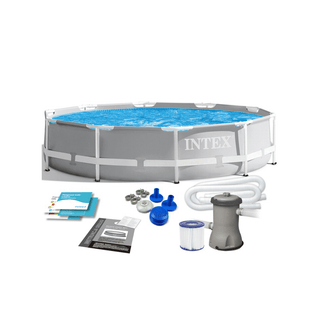 Piscina INTEX Prism Frame Premium 3.853L, modelo 3.05x0.76m, com estrutura metálica reforçada e lona tripla camada em PVC-Poliéster, ideal para jardins e áreas externas.